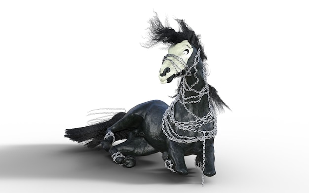 Illustration 3d D'un Cheval Noir Fantastique Isolé Sur Un Fond D'écran Vert Cheval Du Diable