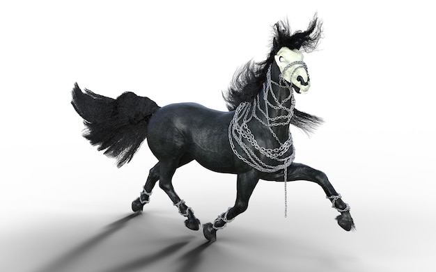 Illustration 3d D'un Cheval Noir Fantastique Isolé Sur Un Fond D'écran Vert Cheval Du Diable