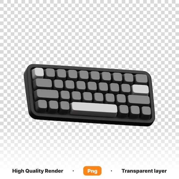Illustration 3D d'un clavier d'ordinateur avec un clavier noir sur un fond transparent