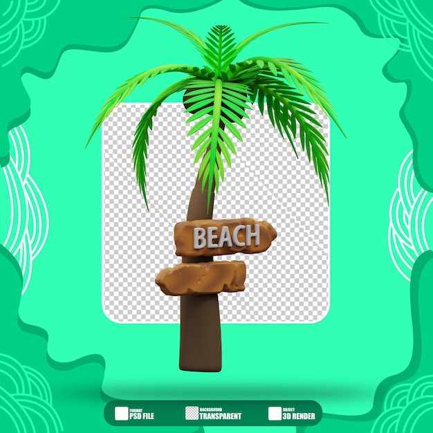 PSD illustration 3d des cocotiers et des directions de la plage 2