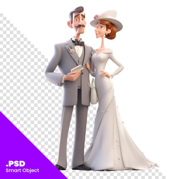 Illustration 3d D'un Couple En Robe De Mariée Et Chapeau Modèle Psd