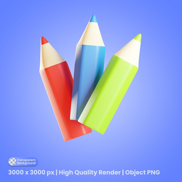 PSD illustration 3d de crayons de couleur