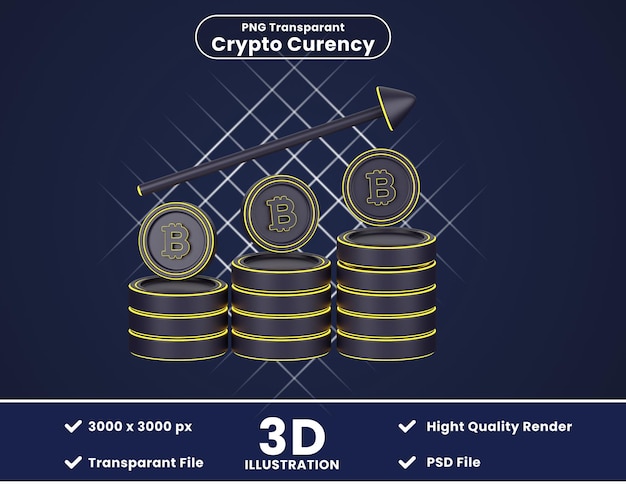 PSD illustration 3d de la croissance du bitcoin