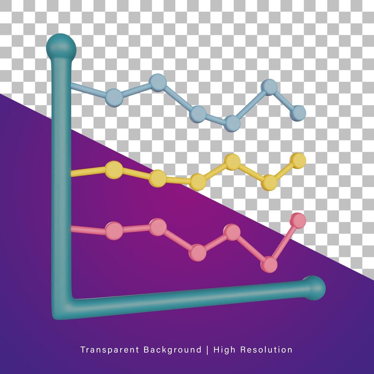 PSD illustration 3d de la croissance du graphique en courbes