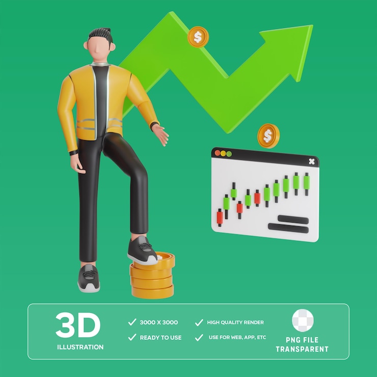 PSD illustration 3d de la croissance de l'investissement dans les bénéfices du psd