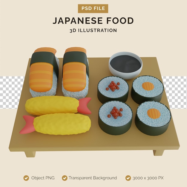 Illustration 3D de la cuisine japonaise