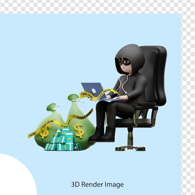 Illustration 3d Cybercriminalité piratant une banque