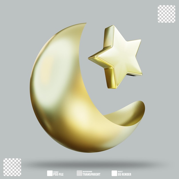 PSD illustration 3d demi-lune et étoile 3