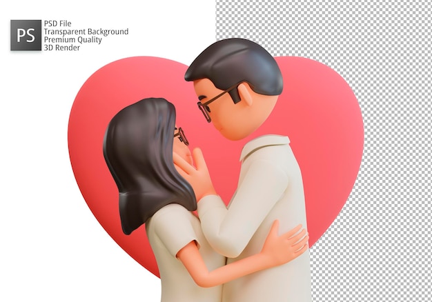 Illustration 3d dessin animé Les couples romantiques célèbrent la Saint-Valentin