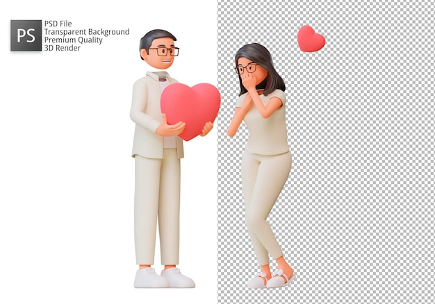 Illustration 3d Dessin Animé Les Couples Romantiques Célèbrent La Saint-valentin