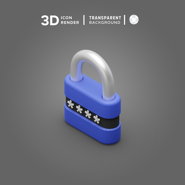PSD illustration en 3d du cadenas rendant l'icône 3d colorée isolée