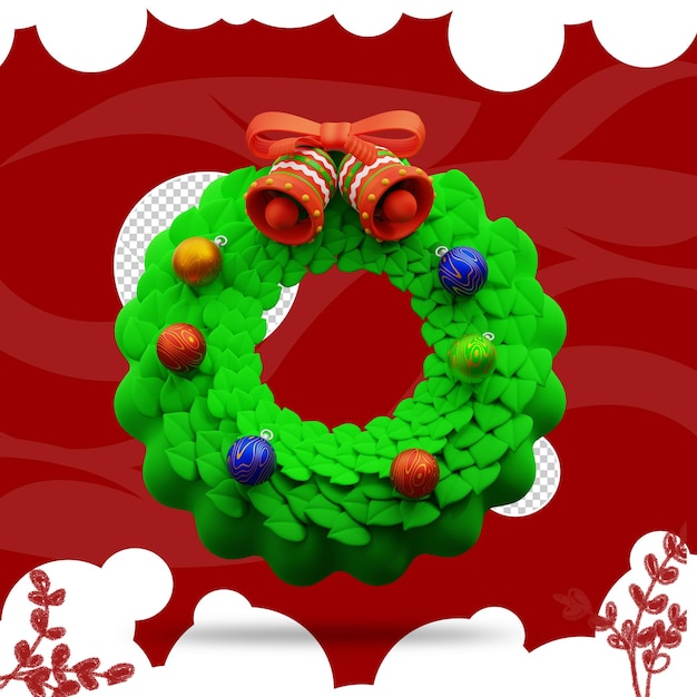 PSD illustration 3d du cercle de fleurs de noël 3