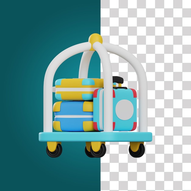 PSD illustration en 3d du chariot à bagages