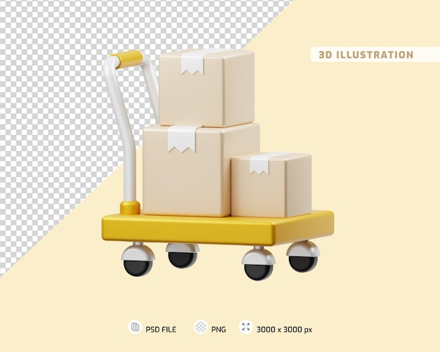 PSD illustration 3d du chariot de livraison