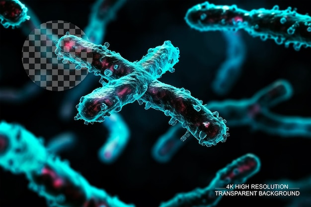 PSD illustration 3d du chromosome x dans les bactéries pour la science médicale sur un fond transparent