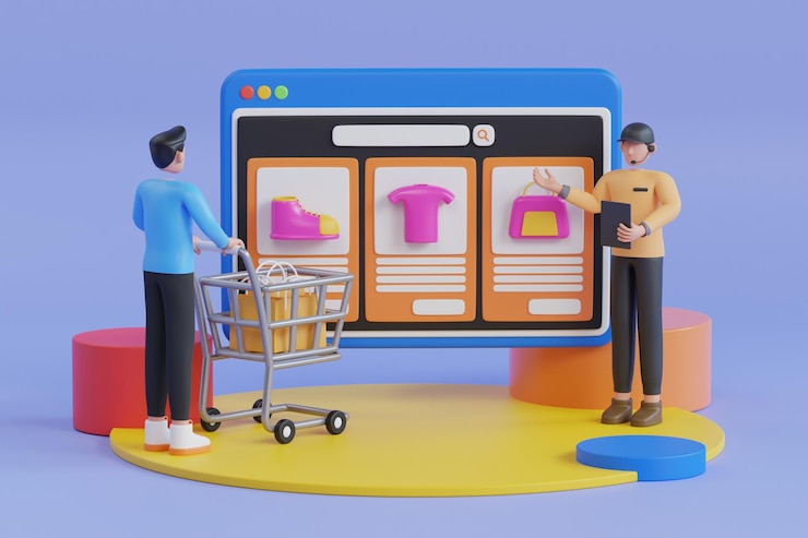 PSD illustration 3d du commerce électronique en direct et de la vente en ligne