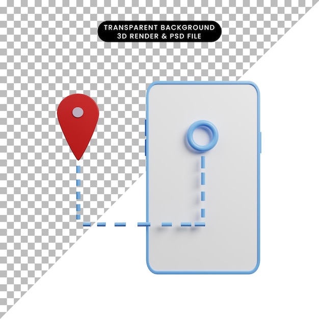 PSD illustration 3d du concept d'icône de carte de localisation avec smartphone