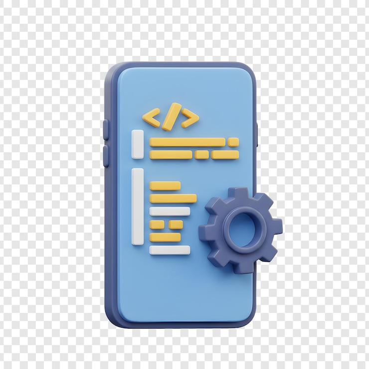 PSD illustration 3d du développement et du codage d'applications mobiles