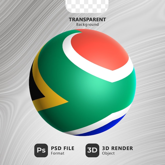 PSD illustration 3d du drapeau de l'afrique du sud en forme de sphère avec fond transparent