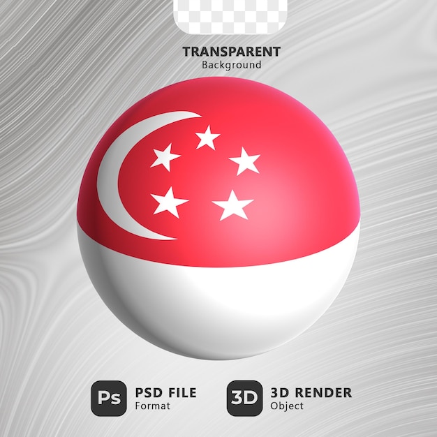 PSD illustration 3d du drapeau de singapour en forme de sphère avec fond transparent