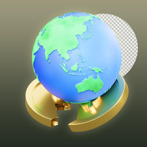 PSD illustration 3d du globe de rupture de pièce de monnaie