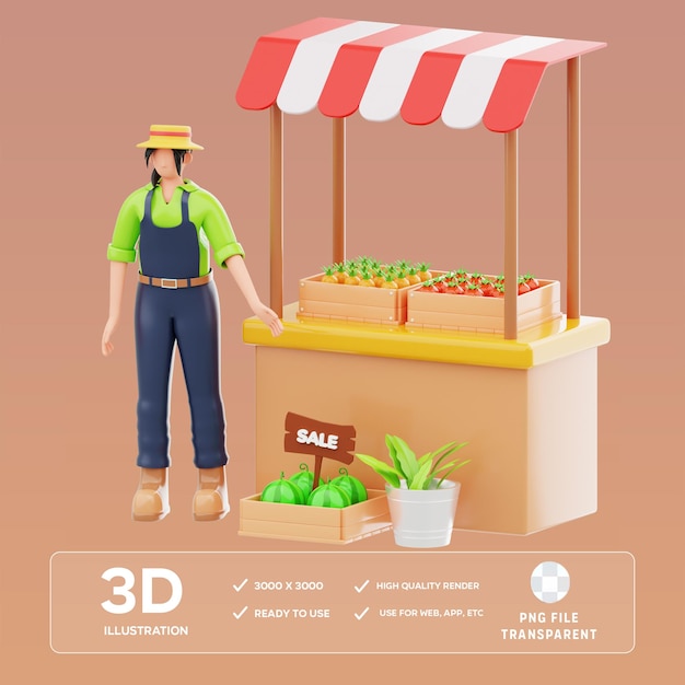 Illustration 3D du marché des agriculteurs PSD