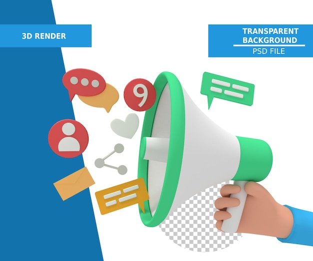 Illustration 3d du marketing d'entreprise avec haut-parleur de campagne