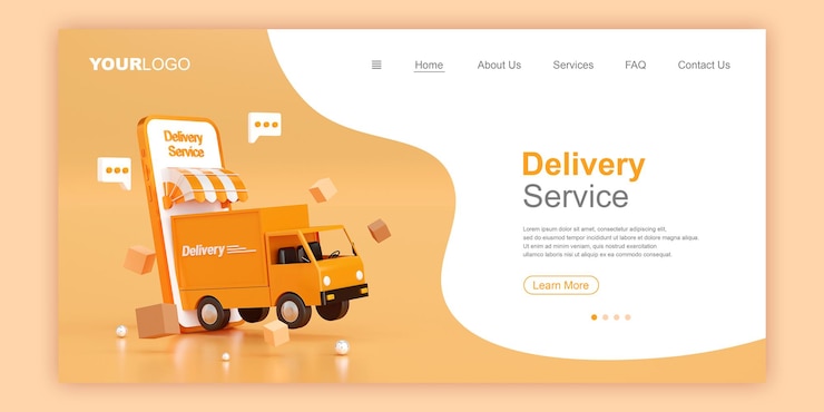 PSD illustration 3d du modèle de page de destination de la bannière web du service de livraison