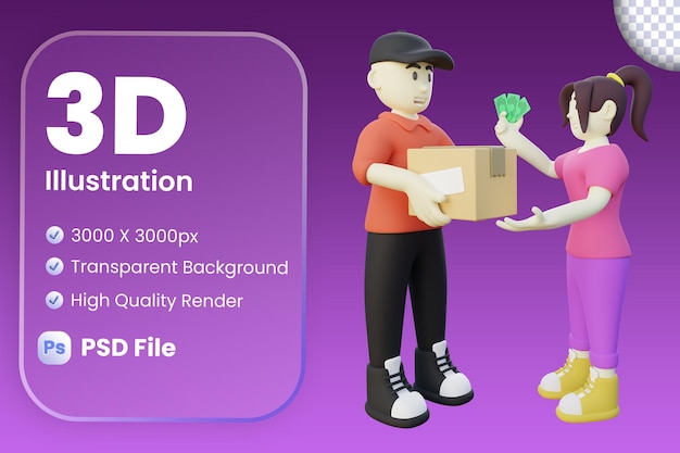 PSD illustration 3d du paiement en espèces à la livraison