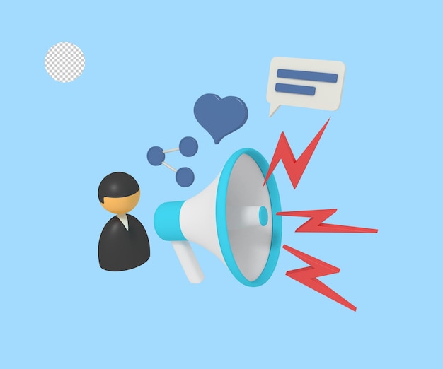 Illustration 3d du partage de profil de marketing numérique