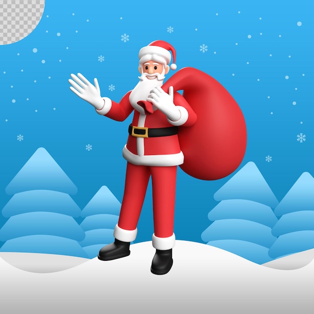 Illustration 3d Du Père Noël Portant Un Gros Sac