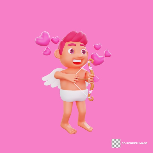 PSD illustration 3d du personnage de valentine cupidon prêt à répandre l'amour