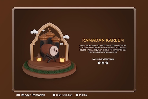Illustration 3d Du Podium Du Ramadan Kareem Avec Des Ornements En Croissant Islamique
