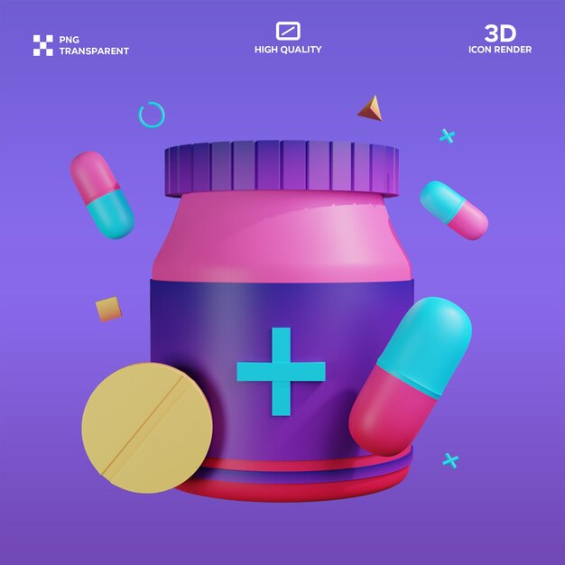Illustration 3D du pot de médicaments PSD