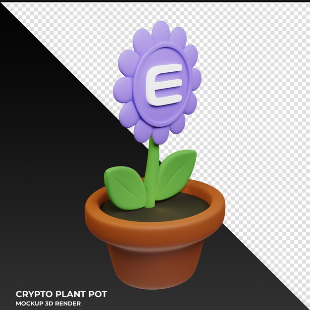 PSD l'illustration 3d du pot de la plante cryptographique enjin coin enj