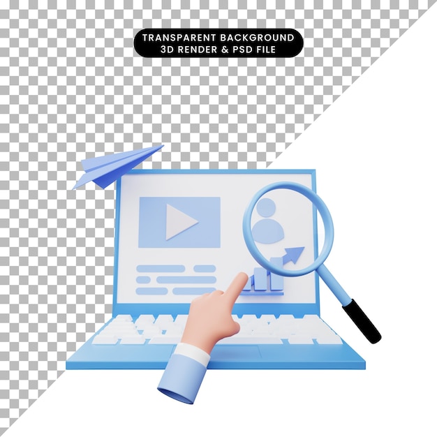 Illustration 3d du rapport d'analyse de données sur ordinateur portable