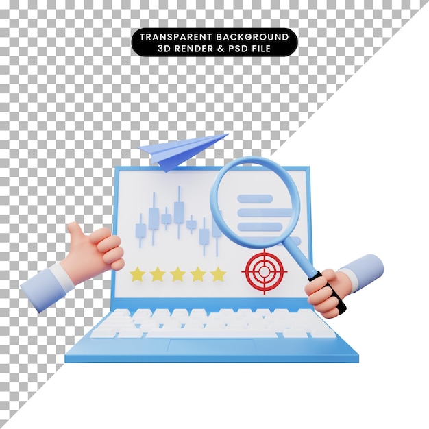 PSD illustration 3d du rapport d'analyse de données sur ordinateur portable