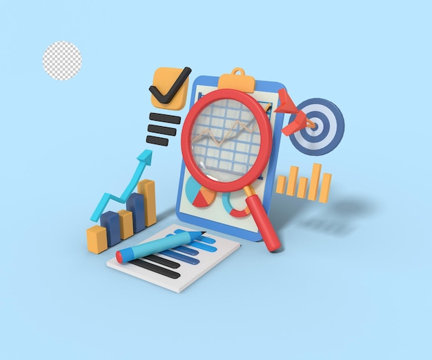 Illustration 3D du rapport d'analyse de recherche