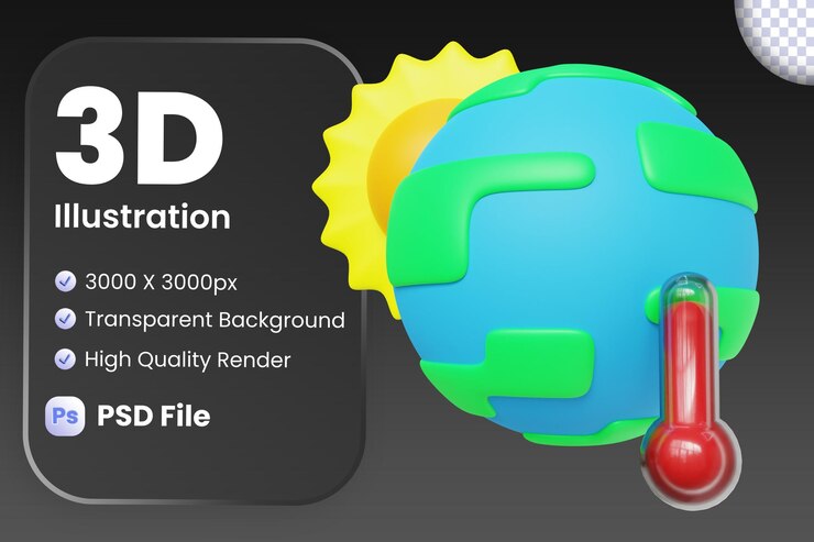 PSD illustration 3d du réchauffement climatique