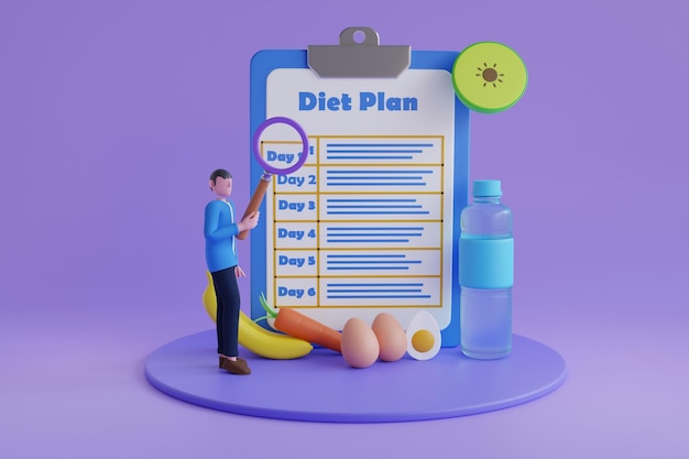 Illustration 3D du régime alimentaire Nutrition pour la perte de poids Contrôle des calories Alimentation individuelle