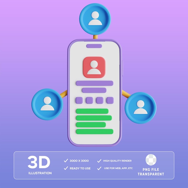Illustration 3D du réseau social PSD