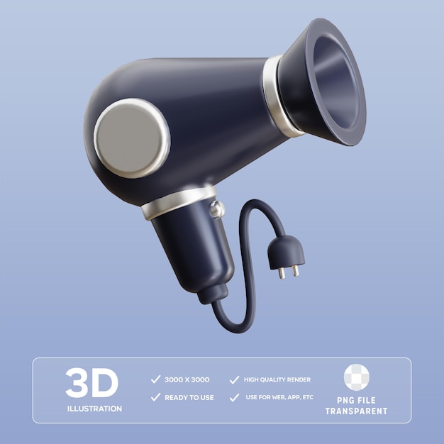 Illustration 3D du sèche-cheveux PSD