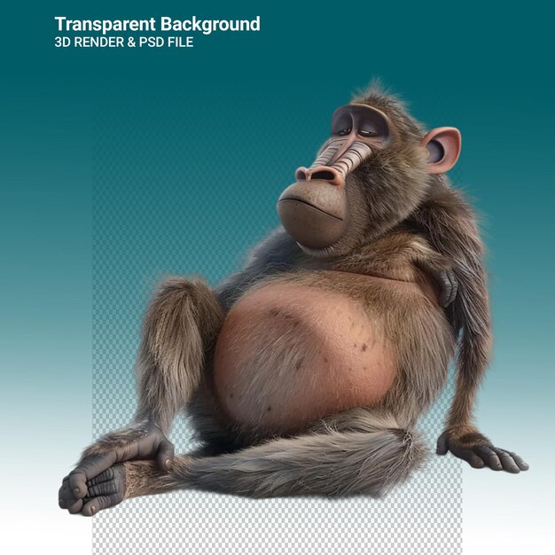 Illustration 3d Du Singe Isolé Sur Un Fond Transparent