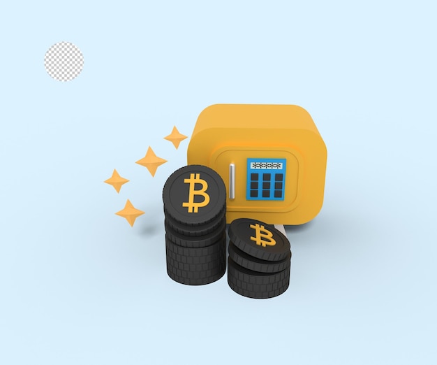 illustration 3d du stockage des bitcoins dans le casier de mot de passe