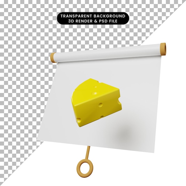 Illustration 3d du tableau de présentation de l'objet simple vue légèrement inclinée avec du fromage