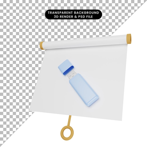 Illustration 3d du tableau de présentation d'objets simples légèrement incliné avec flashdisk