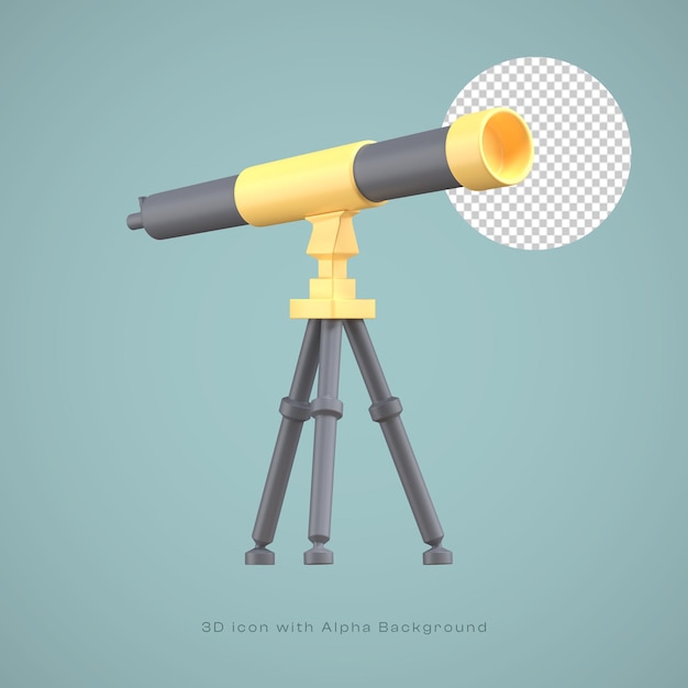 PSD illustration 3d du télescope avec un rendu de haute qualité