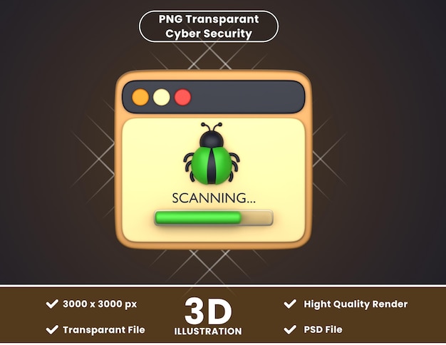 PSD illustration 3d du virus de numérisation