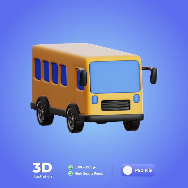 PSD illustration en 3d du voyage en bus