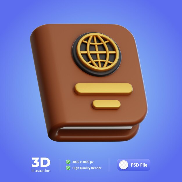 PSD illustration 3d du voyage du passeport